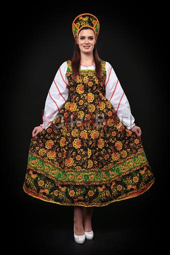 Костюм русский народный женский, длинный хохлома 