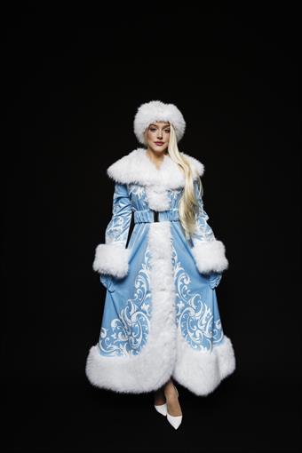 Костюм "Снегурочка Байкальская бархат голубой (узор белый)"