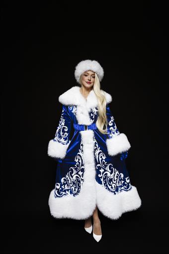 Костюм "Снегурочка Байкальская бархат синий (узор белый)"